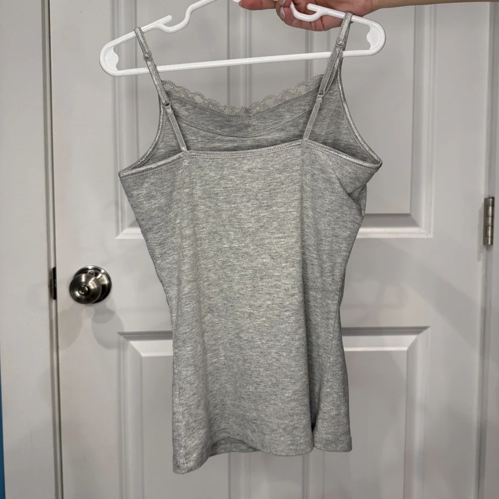 Justice Girls Heather Gray Ribbed Lace Trim Camisole Tank Top‎ Size 8